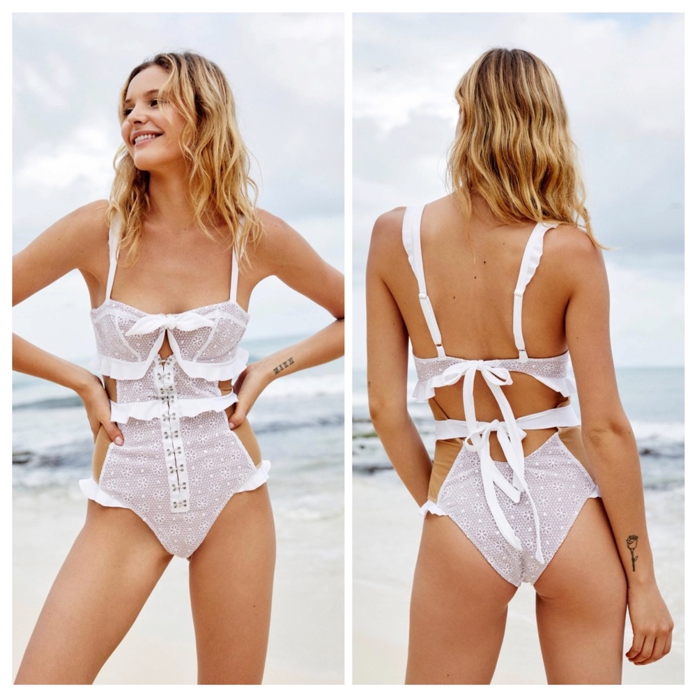 FOR LOVE & LEMONS Elle Lace One Piece Swimsuit HTF